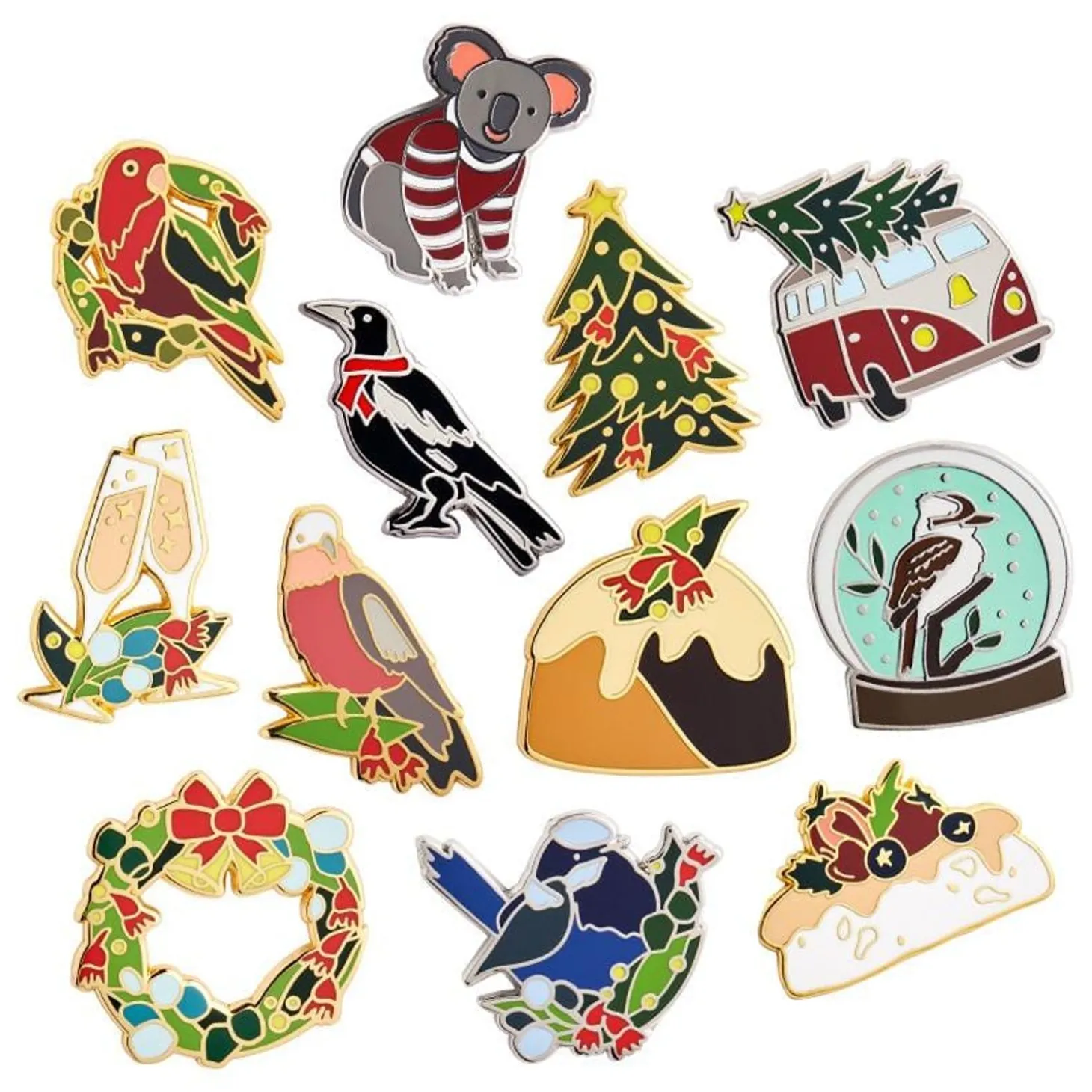 An Australian Christmas Complete Enamel Pin Pack - 12 Piece