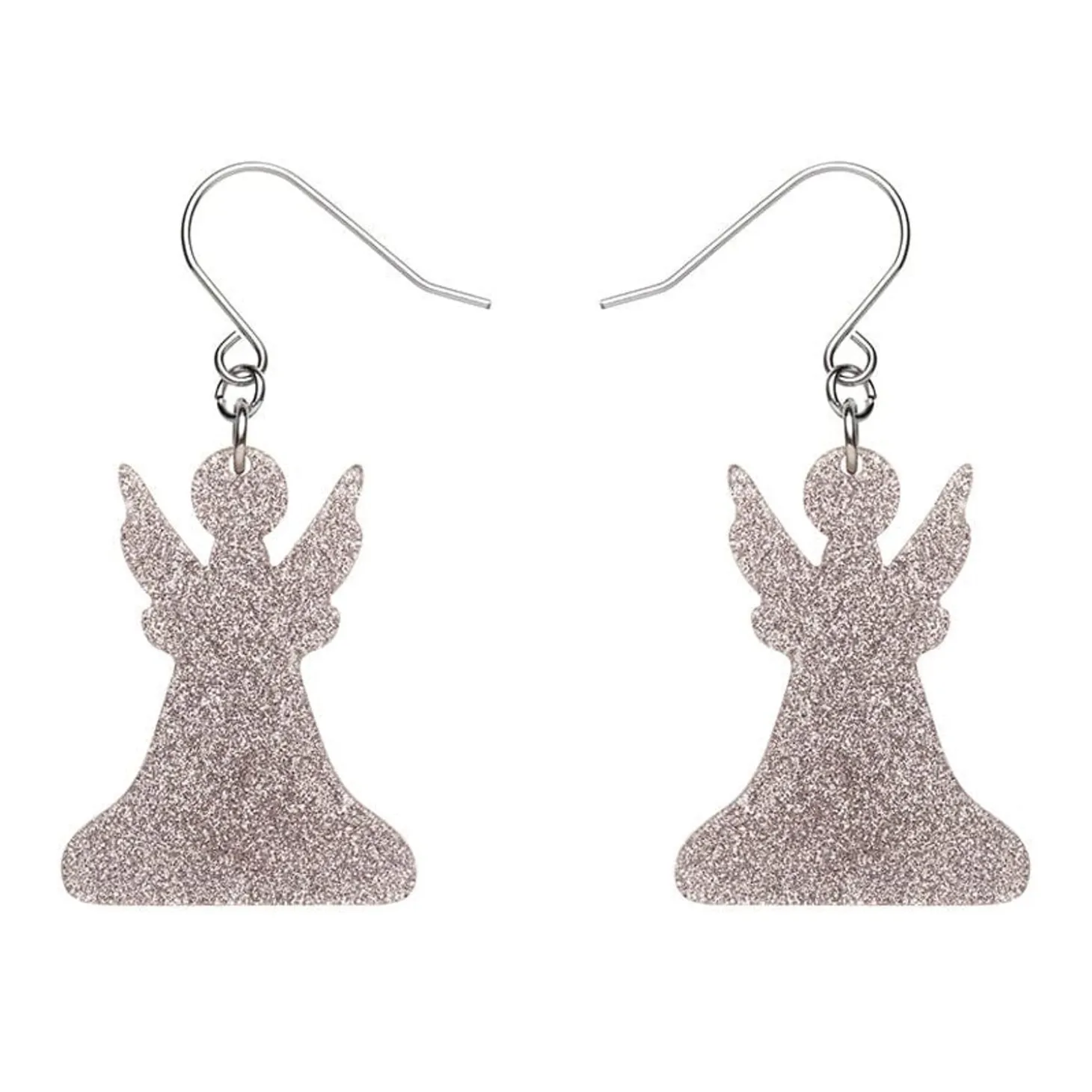 Angel Glitter Drop Earrings - Silver