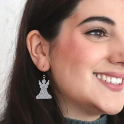 Angel Glitter Drop Earrings - Silver