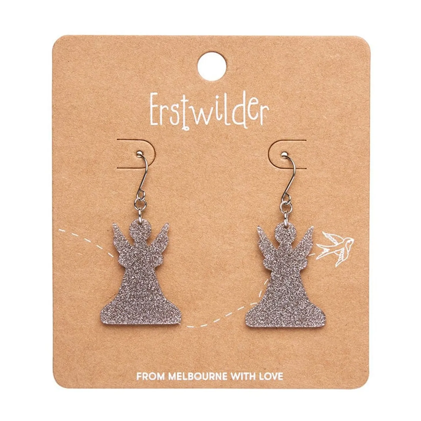 Angel Glitter Drop Earrings - Silver