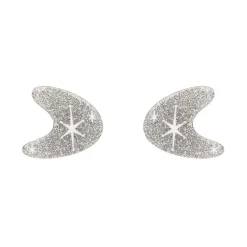Atomic Boomerang Glitter Stud Earrings - Silver