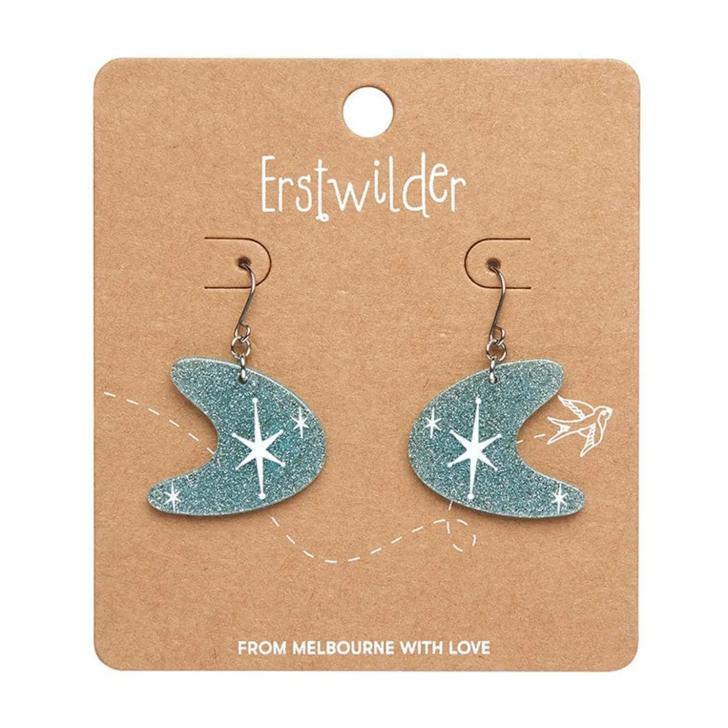 Atomic Boomerang Glitter Drop Earrings - Blue