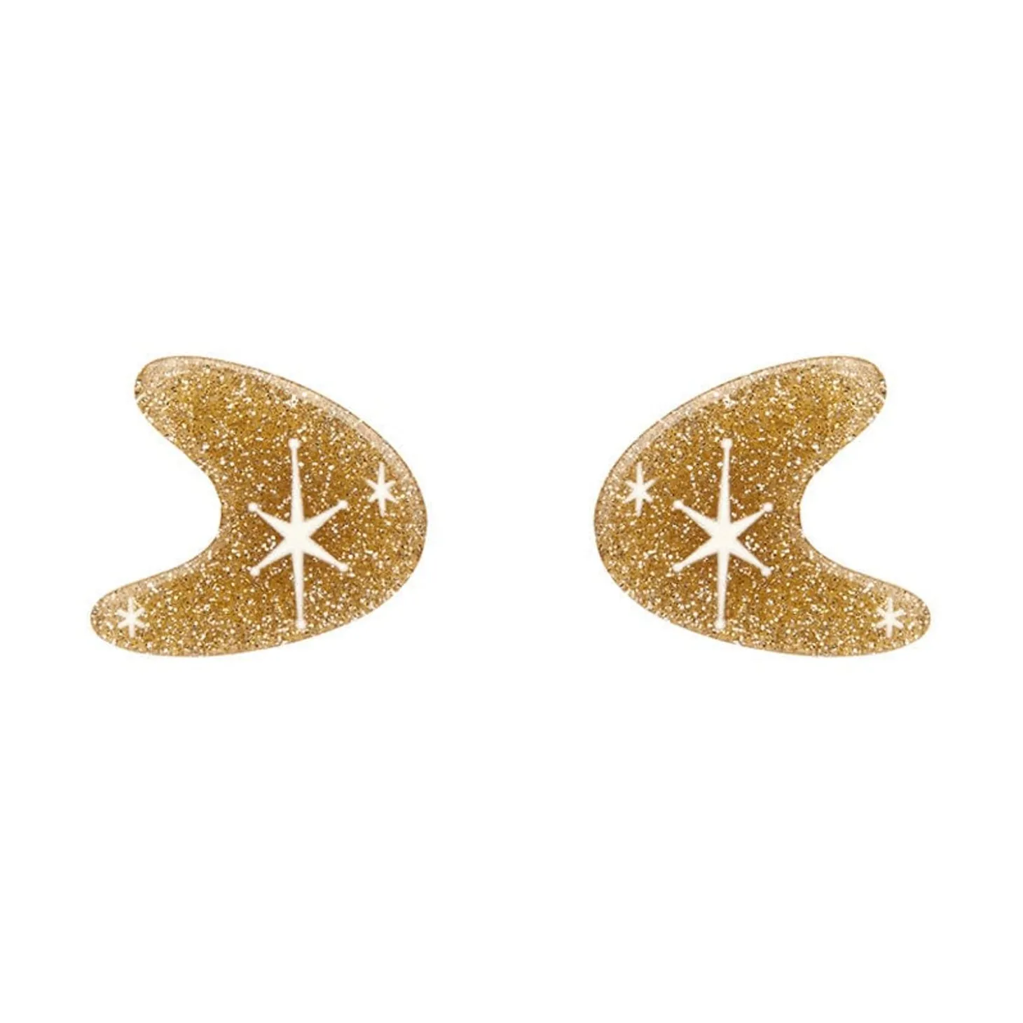Atomic Boomerang Glitter Stud Earrings - Gold