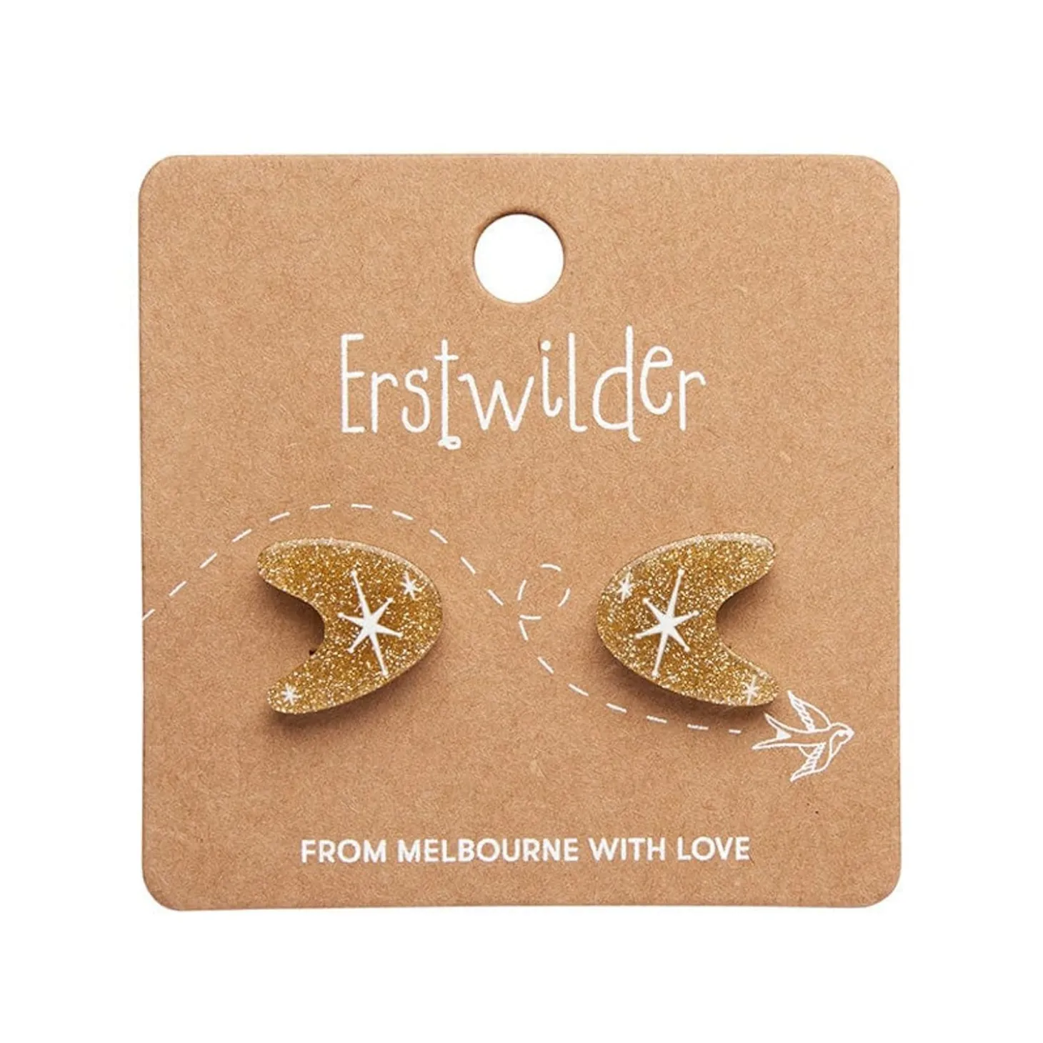 Atomic Boomerang Glitter Stud Earrings - Gold