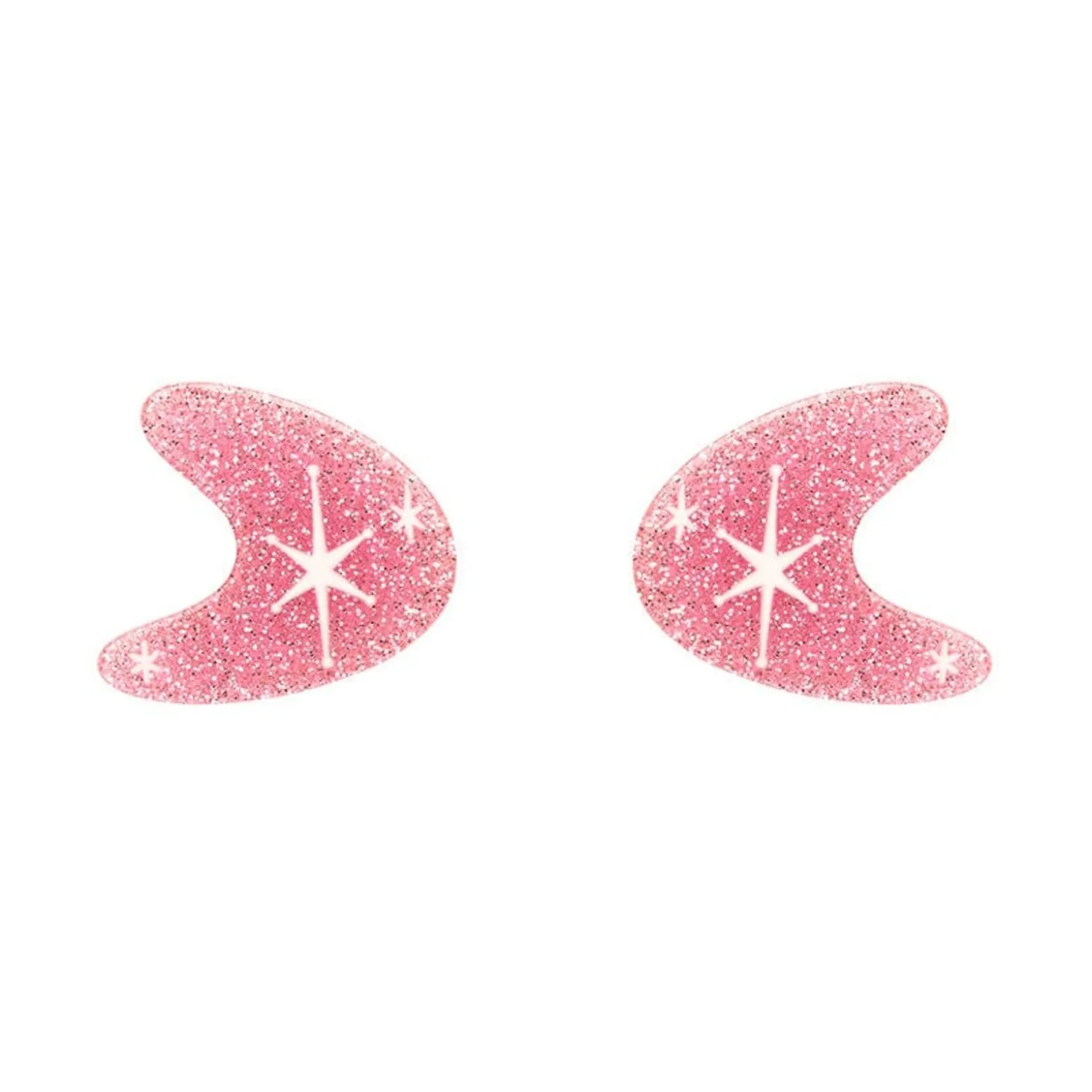 Atomic Boomerang Glitter Stud Earrings - Pink