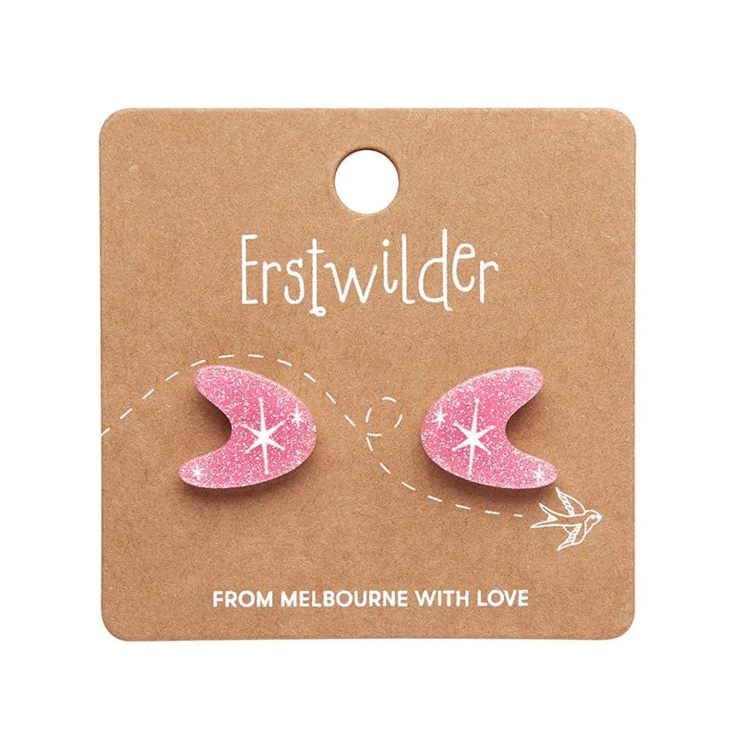 Atomic Boomerang Glitter Stud Earrings - Pink