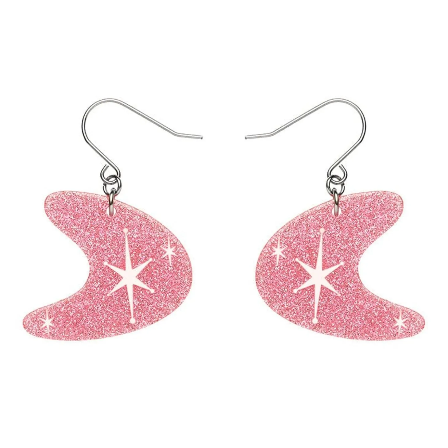 Atomic Boomerang Glitter Drop Earrings - Pink