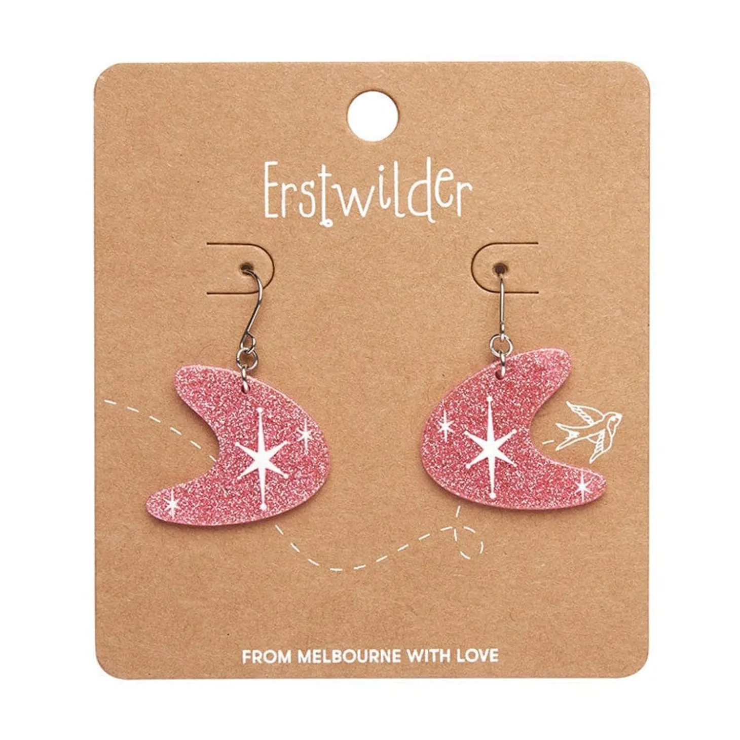 Atomic Boomerang Glitter Drop Earrings - Pink