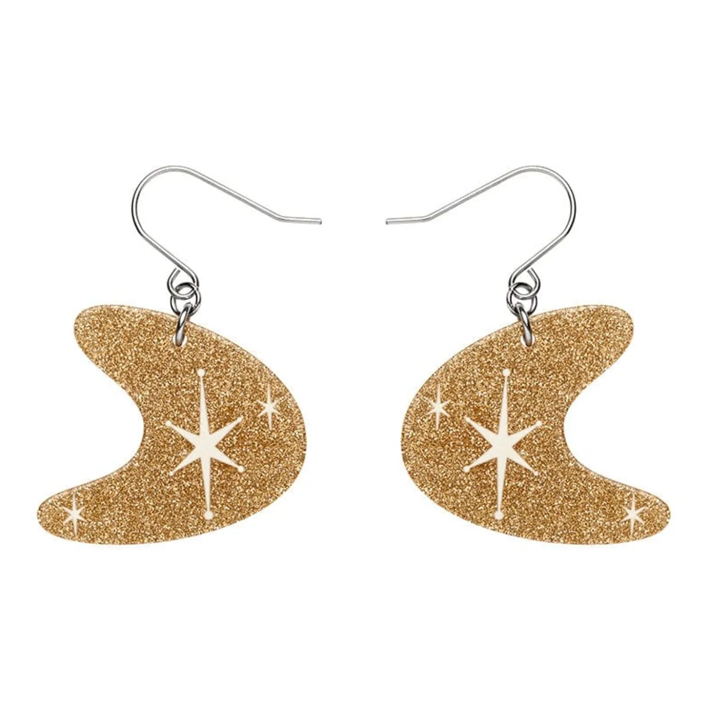 Atomic Boomerang Glitter Drop Earrings - Gold