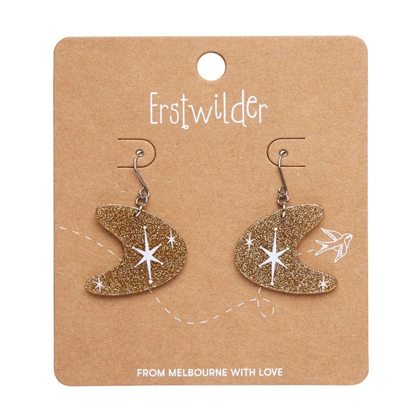 Atomic Boomerang Glitter Drop Earrings - Gold