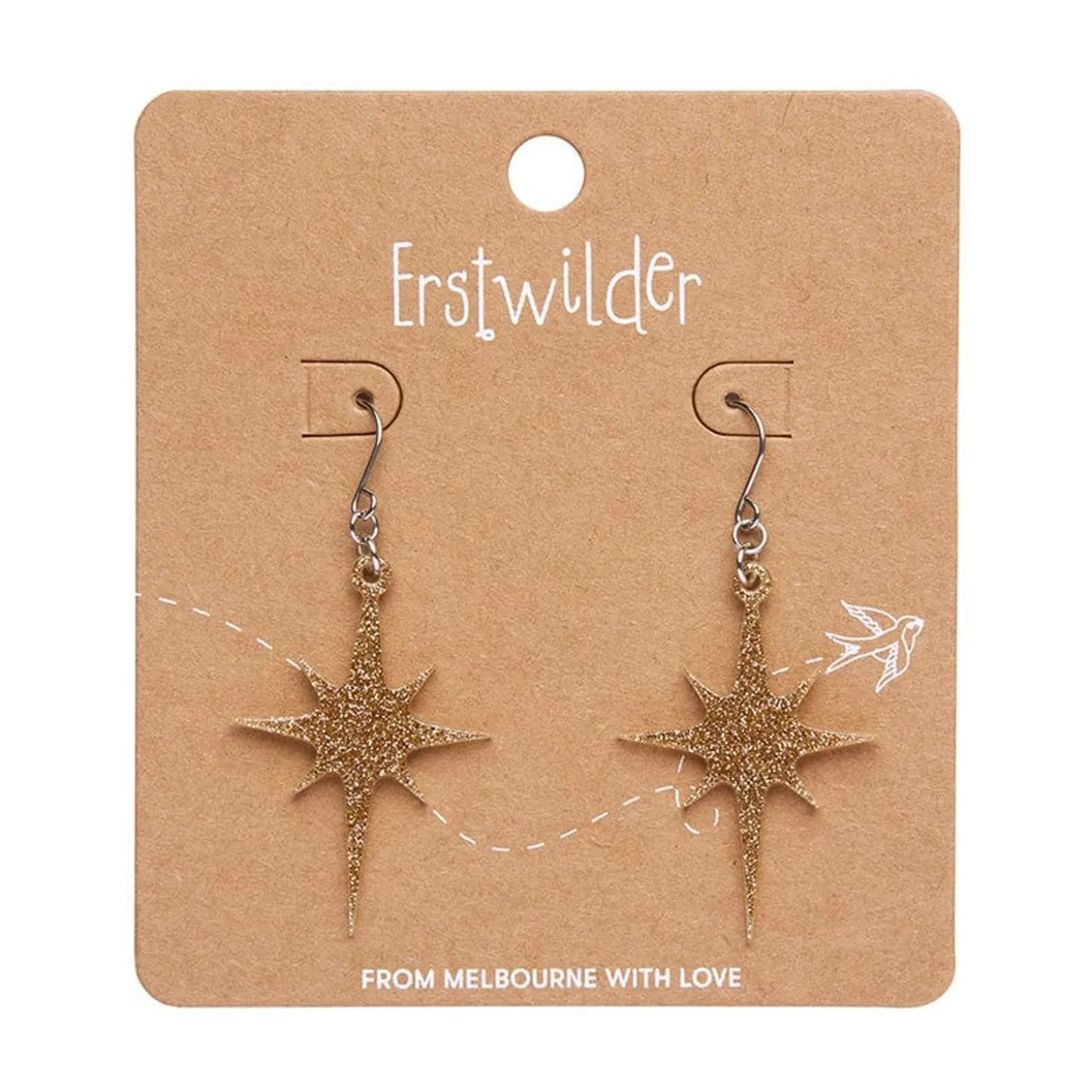 Atomic Star Glitter Drop Earring - Gold