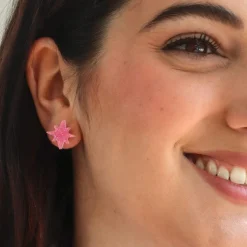 Atomic Star Glitter Stud Earring - Pink