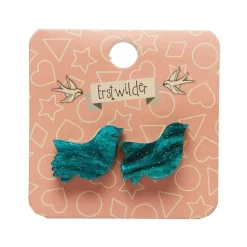 Bird Ripple Glitter Resin Stud Earrings - Green