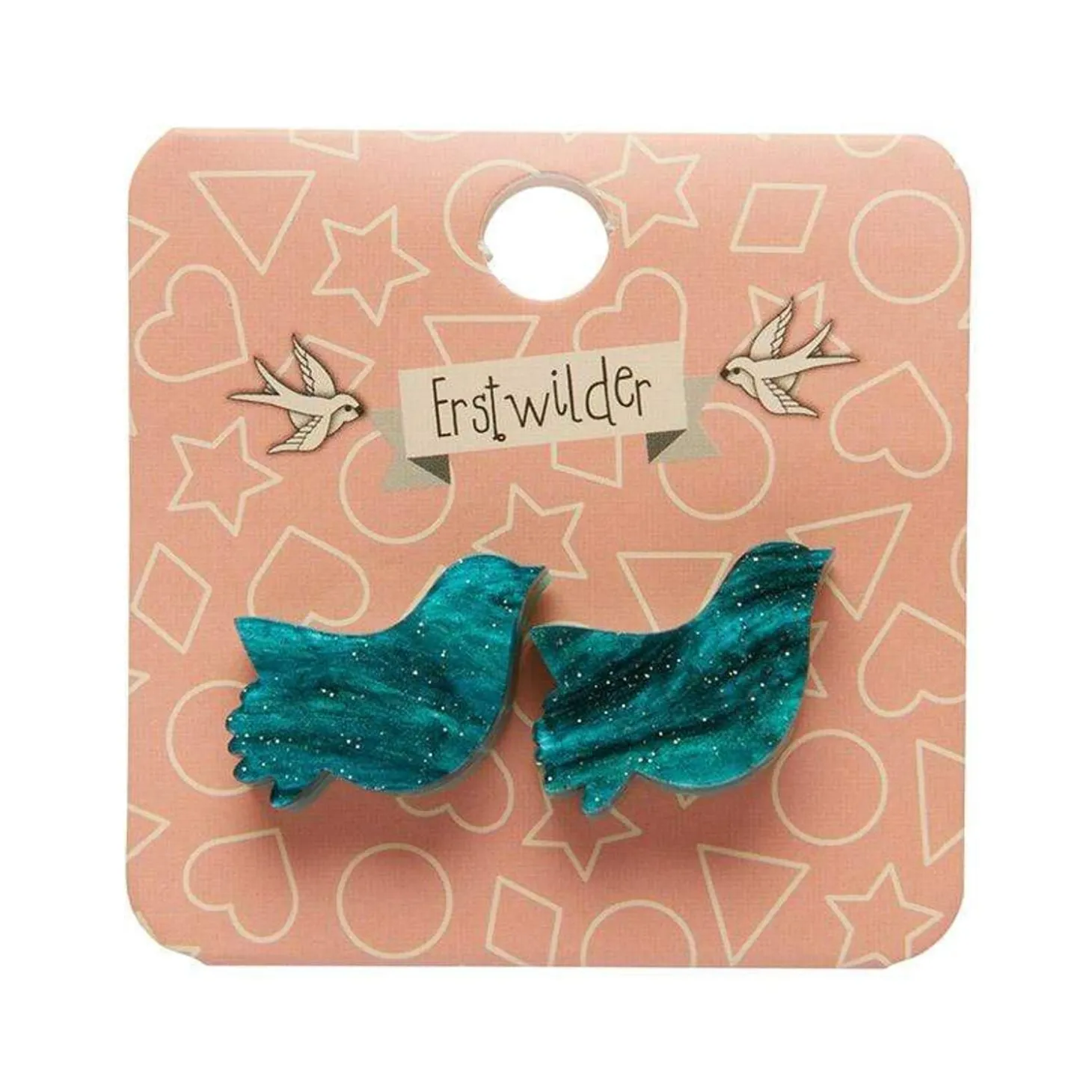 Bird Ripple Glitter Resin Stud Earrings - Green