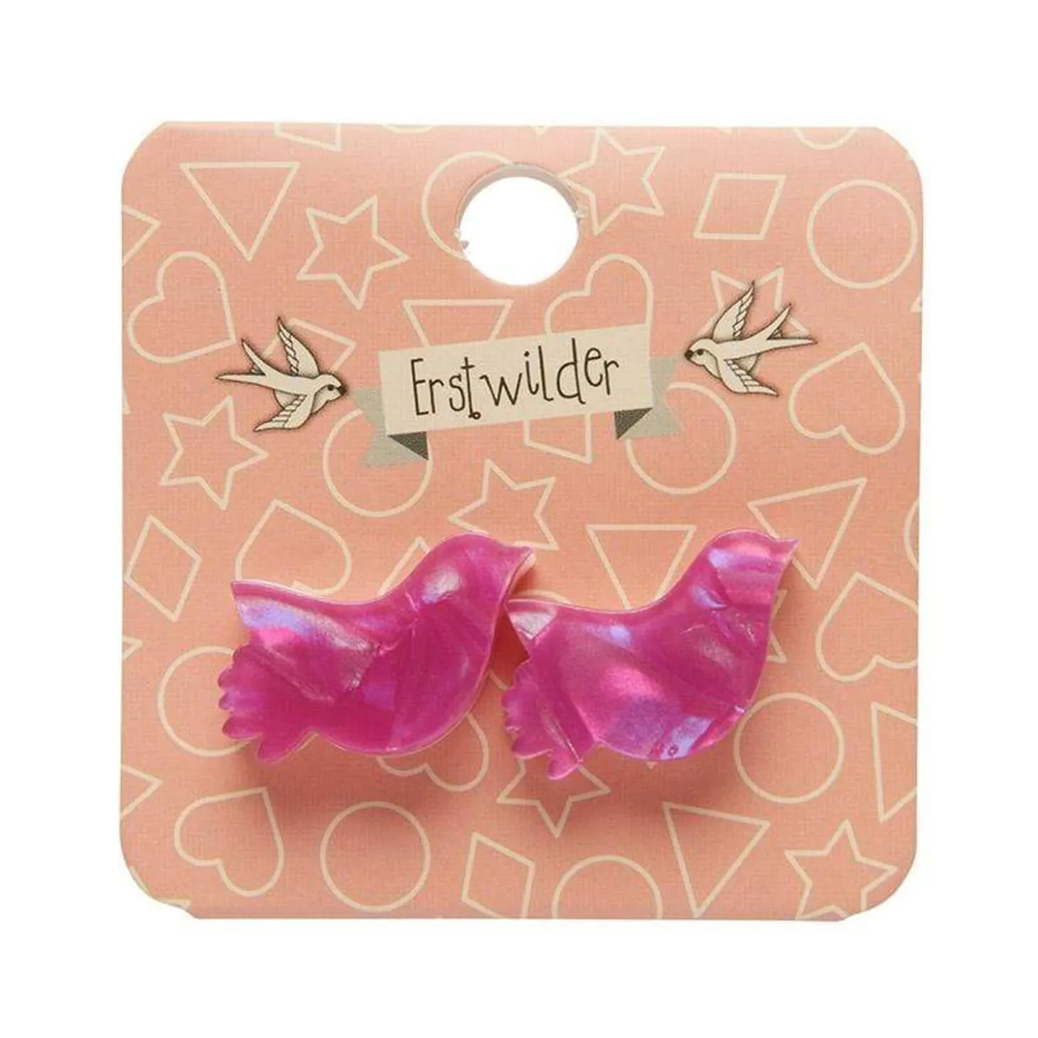 Bird Textured Glitter Resin Stud Earrings - Fuchsia