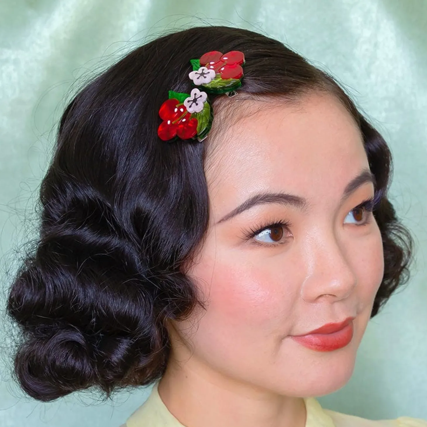Blossoming Cherries Hair Clips Set - 2 Piece
