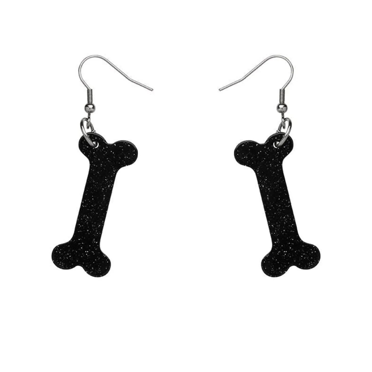 Bones Glitter Resin Drop Earrings - Black