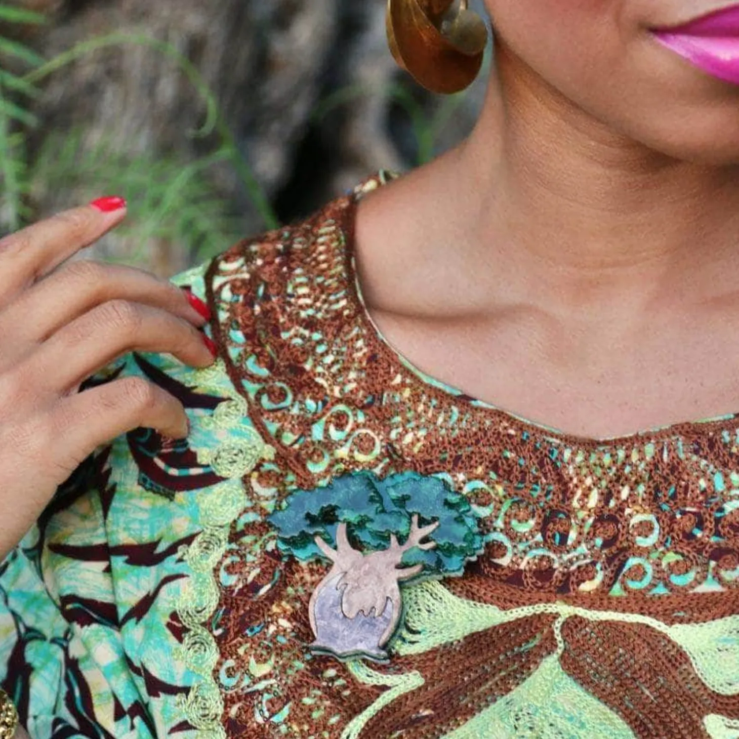 Bulbous Baobab Tree Brooch