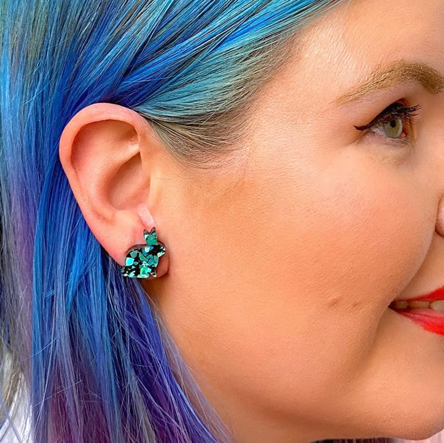 Bunny Chunky Glitter Resin Stud Earrings - Green