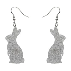 Bunny Glitter Resin Drop Earrings - Silver