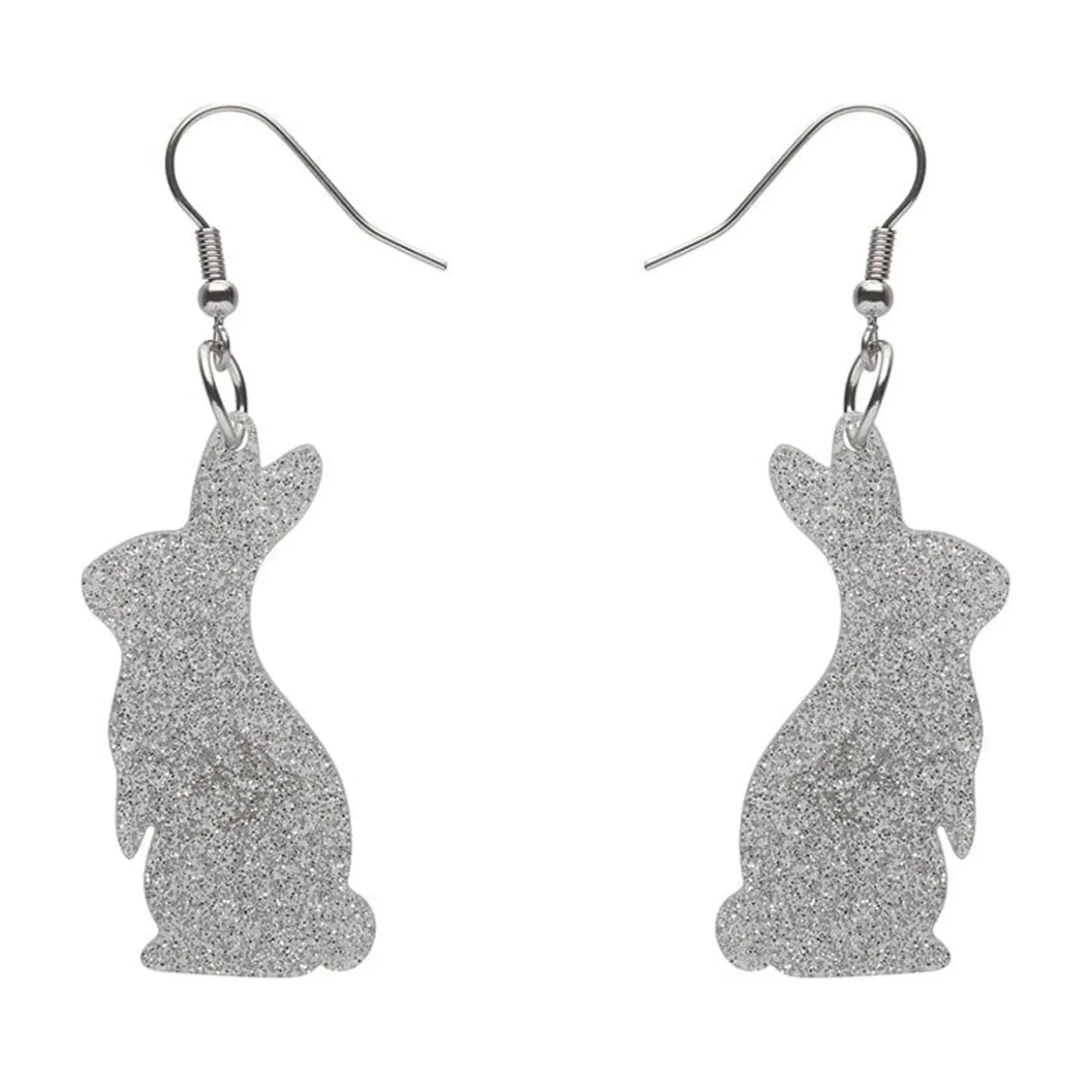 Bunny Glitter Resin Drop Earrings - Silver