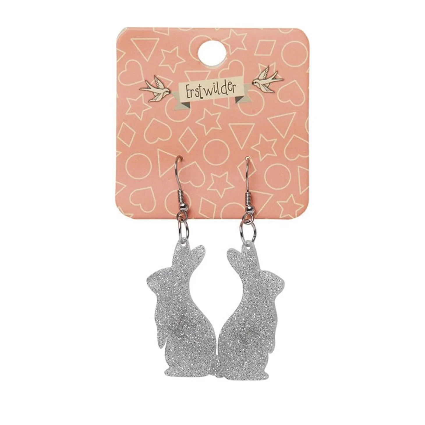 Bunny Glitter Resin Drop Earrings - Silver