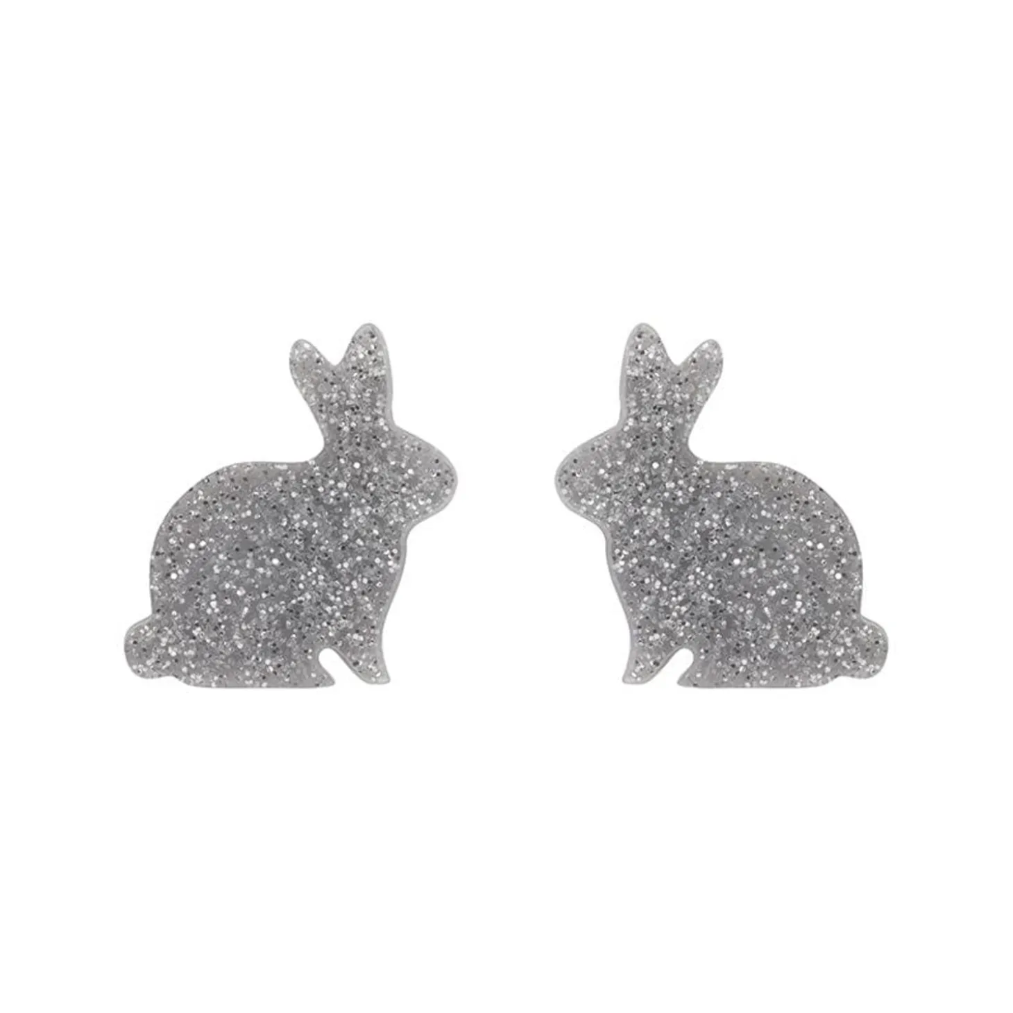Bunny Glitter Resin Stud Earrings - Silver