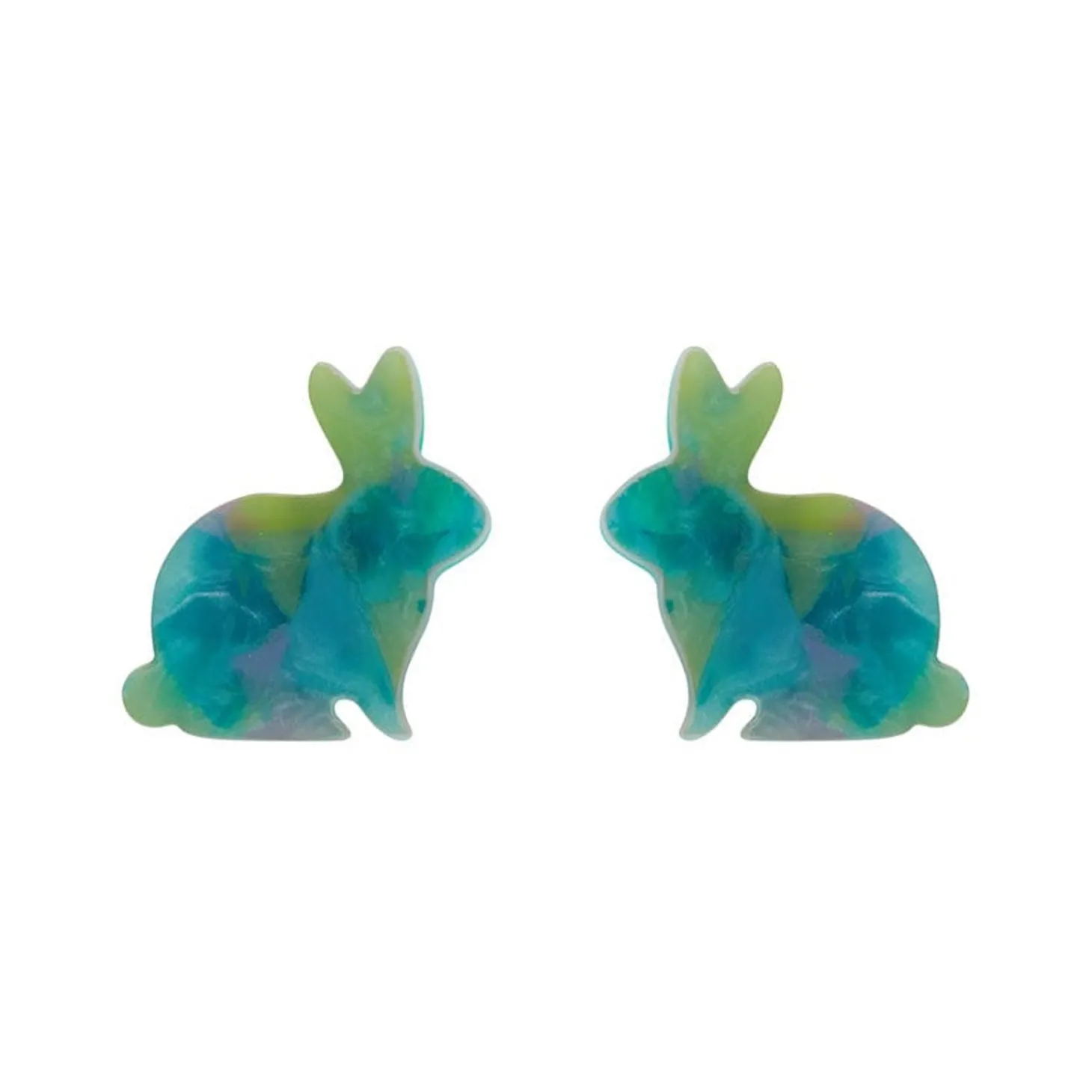Bunny Mottled Resin Stud Earrings - Green