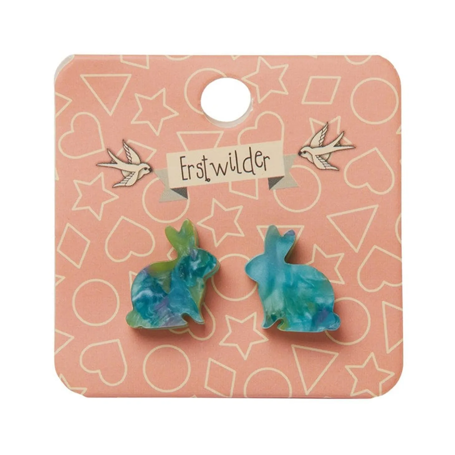 Bunny Mottled Resin Stud Earrings - Green