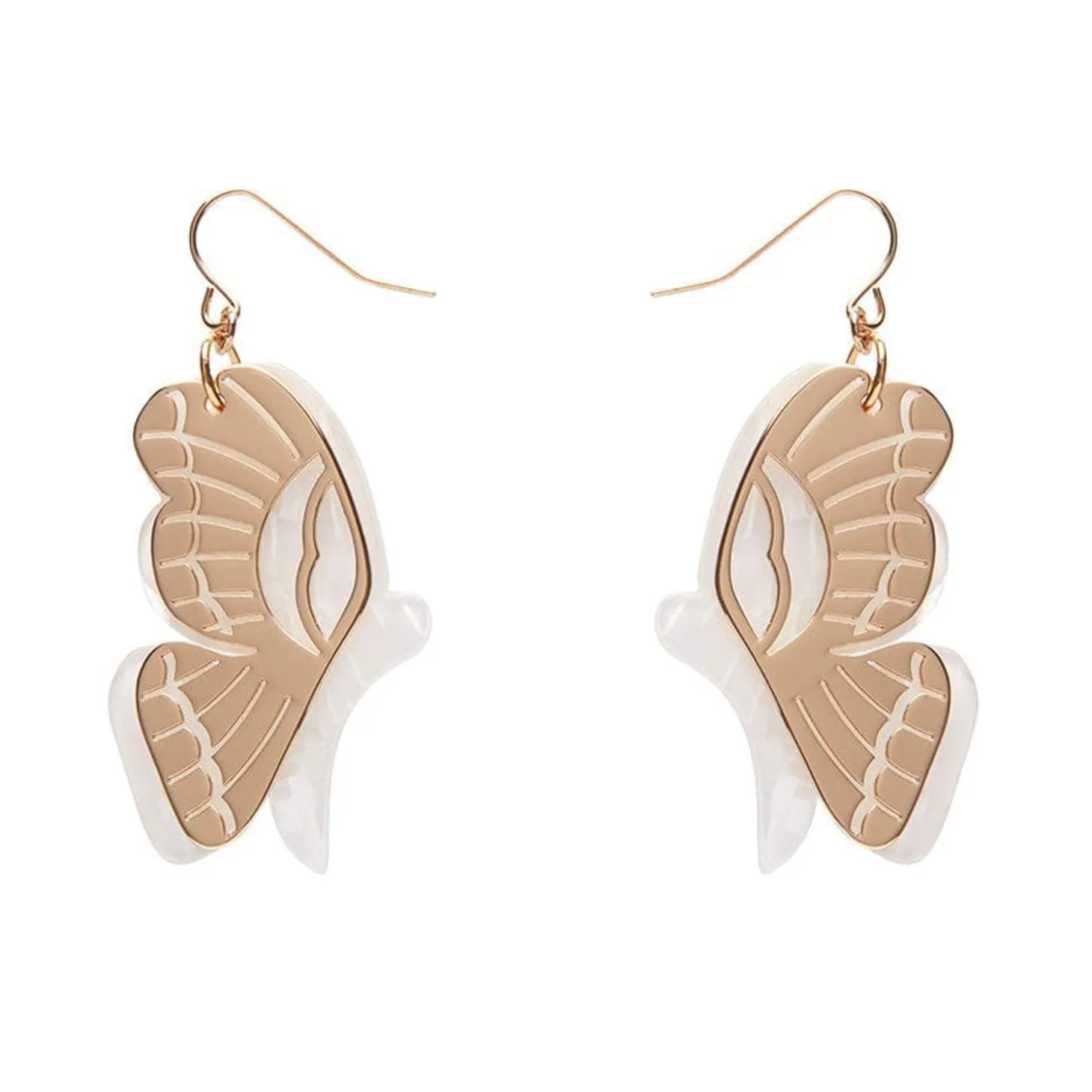 Butterfly Textured Resin Drop Earrings - White