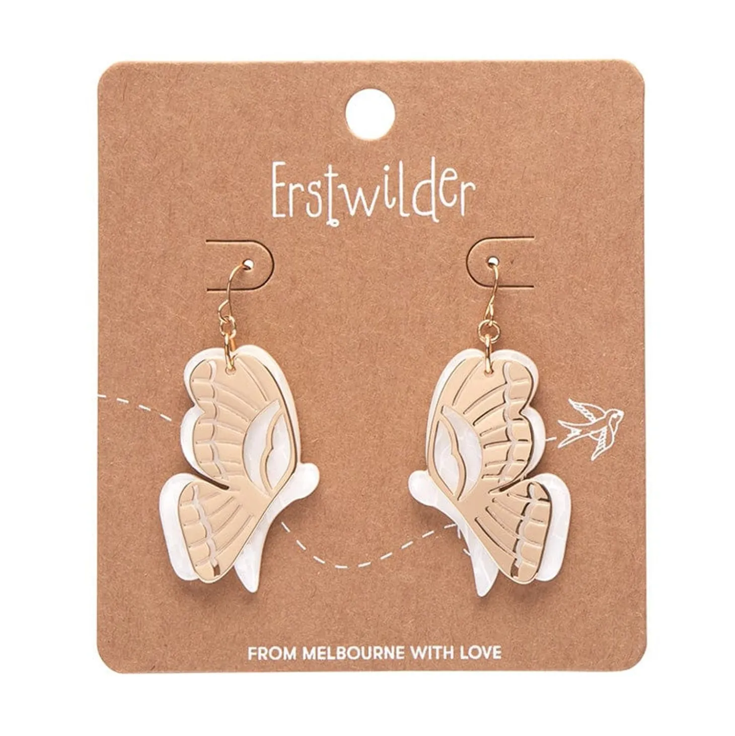 Butterfly Textured Resin Drop Earrings - White