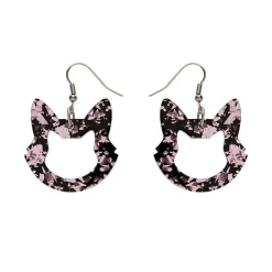 Cat Head Chunky Glitter Resin Drop Earrings - Pink