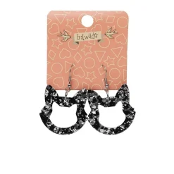 Cat Head Chunky Glitter Resin Drop Earrings - Silver