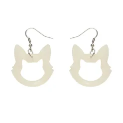Cat Head Glitter Resin Drop Earrings - White
