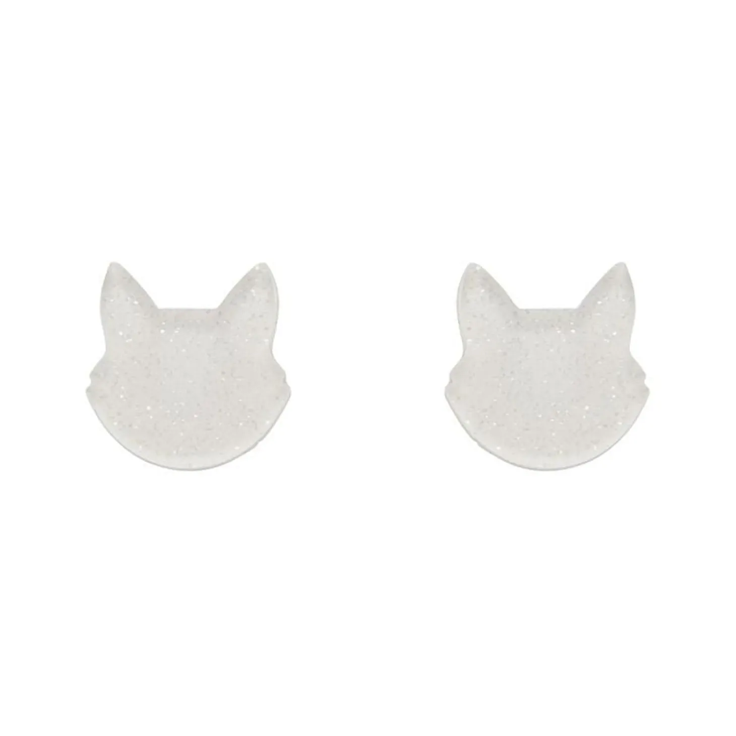 Cat Head Glitter Resin Stud Earrings - White