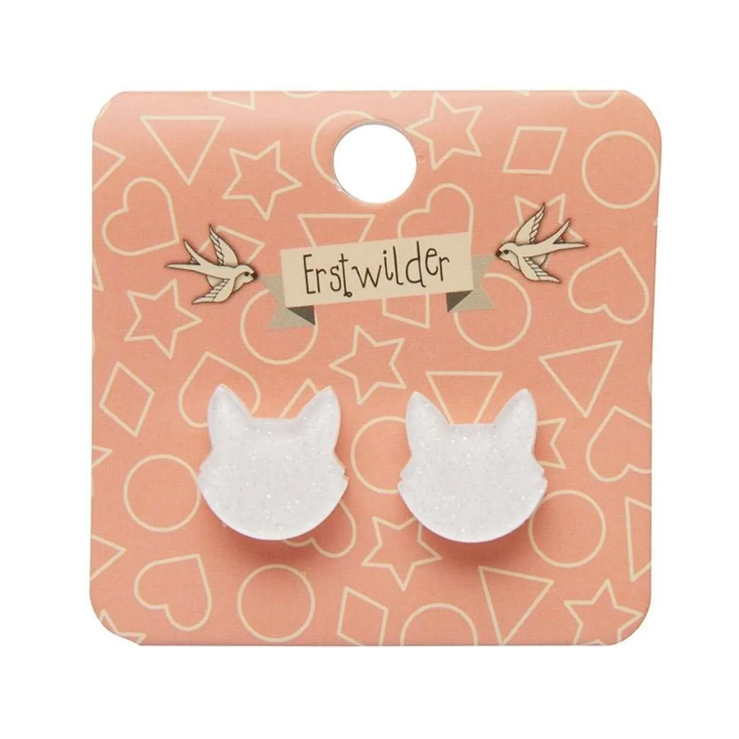 Cat Head Glitter Resin Stud Earrings - White