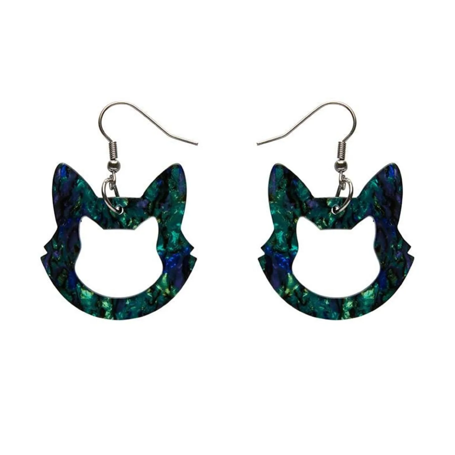 Cat Head Lava Resin Drop Earrings - Green