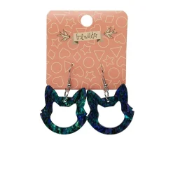 Cat Head Lava Resin Drop Earrings - Green