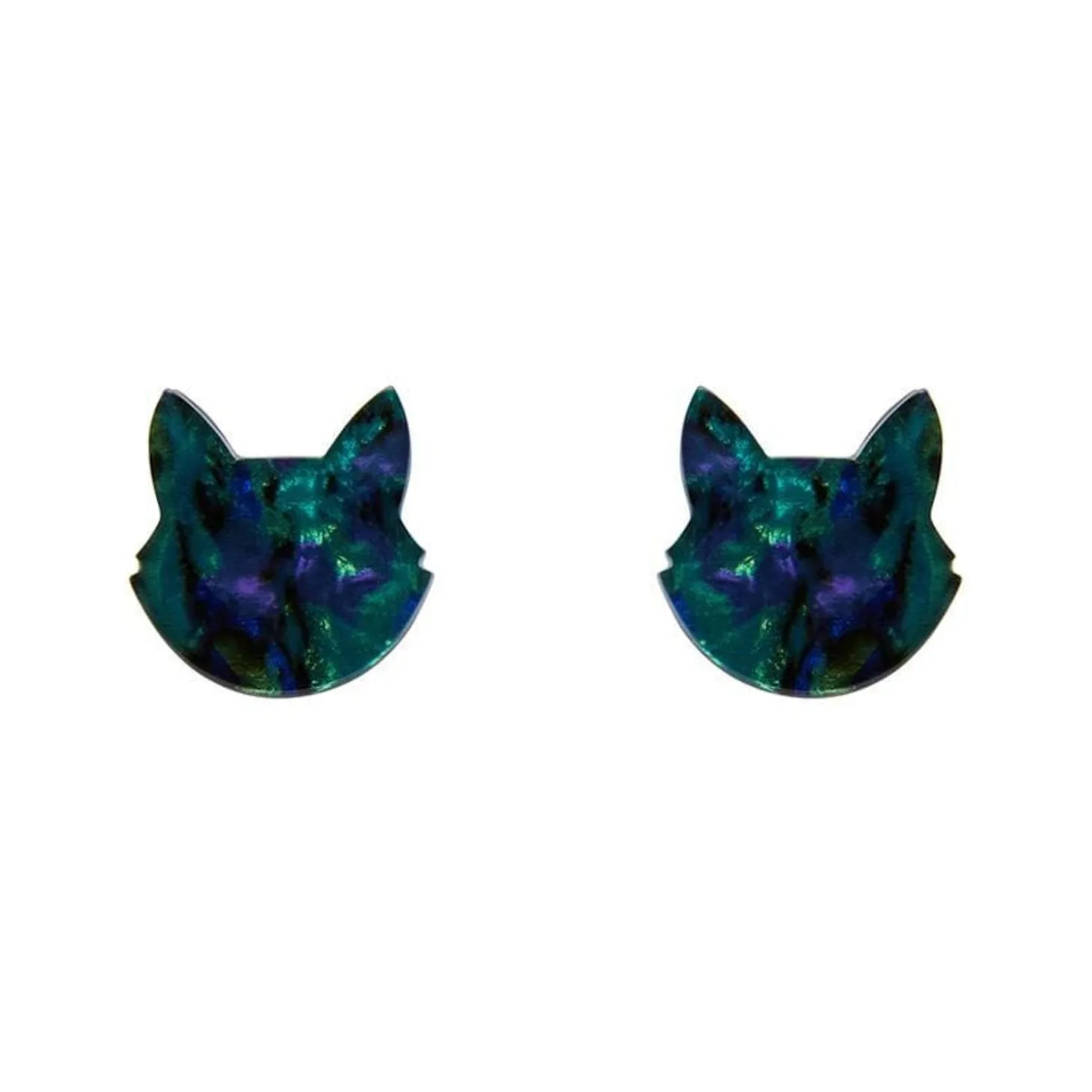Cat Head Lava Resin Stud Earrings - Green