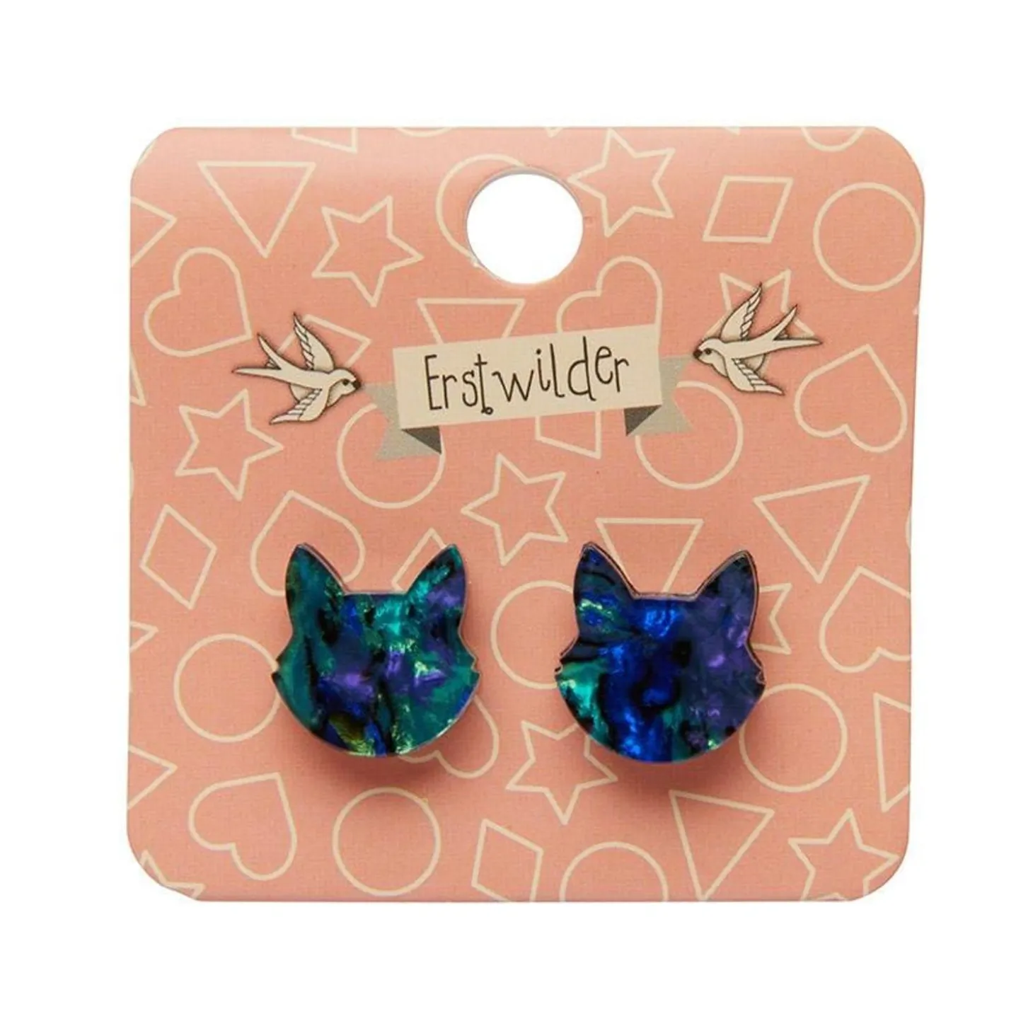 Cat Head Lava Resin Stud Earrings - Green