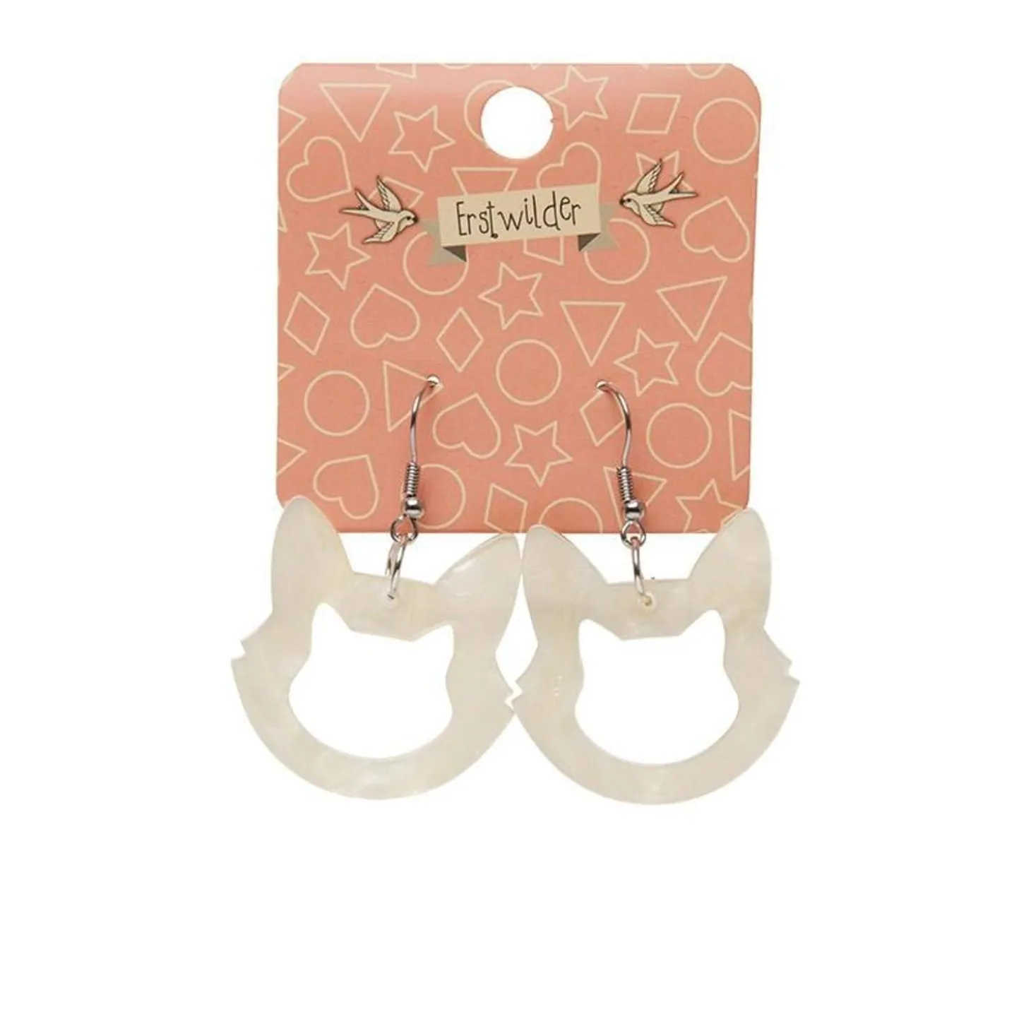 Cat Head Ripple Resin Drop Earrings - White