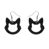 Cat Head Ripple Resin Drop Earrings - Black