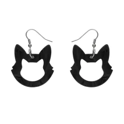 Cat Head Ripple Resin Drop Earrings - Black