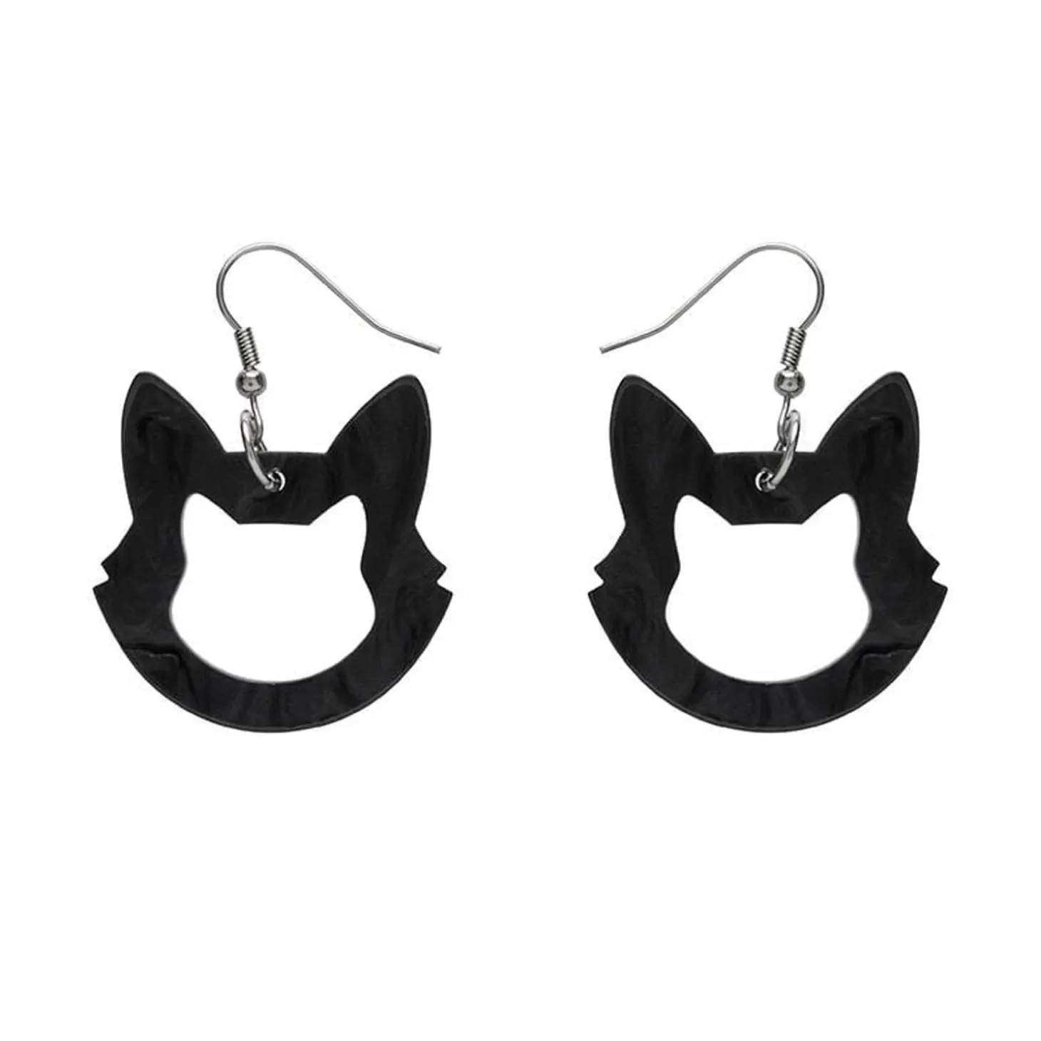 Cat Head Ripple Resin Drop Earrings - Black