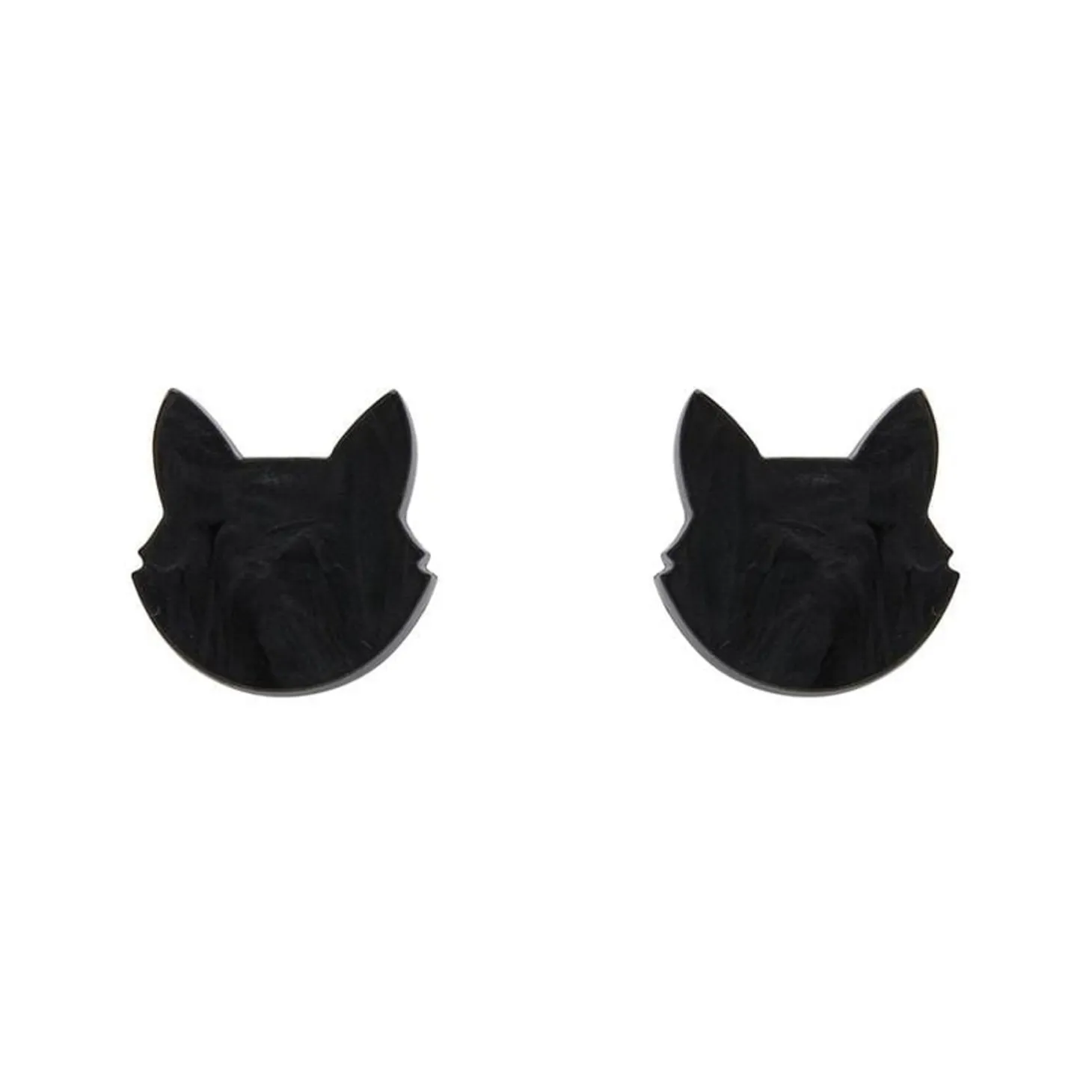 Cat Head Ripple Resin Stud Earrings - Black