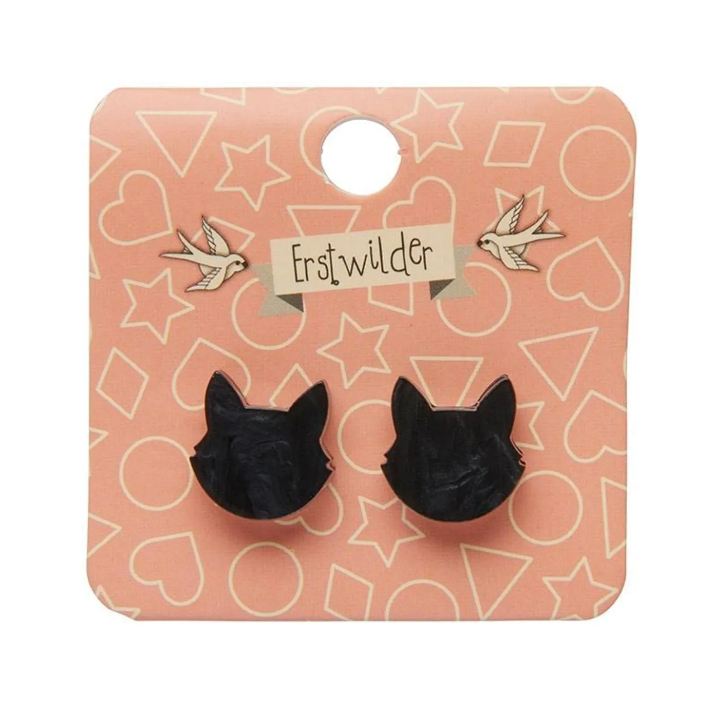 Cat Head Ripple Resin Stud Earrings - Black