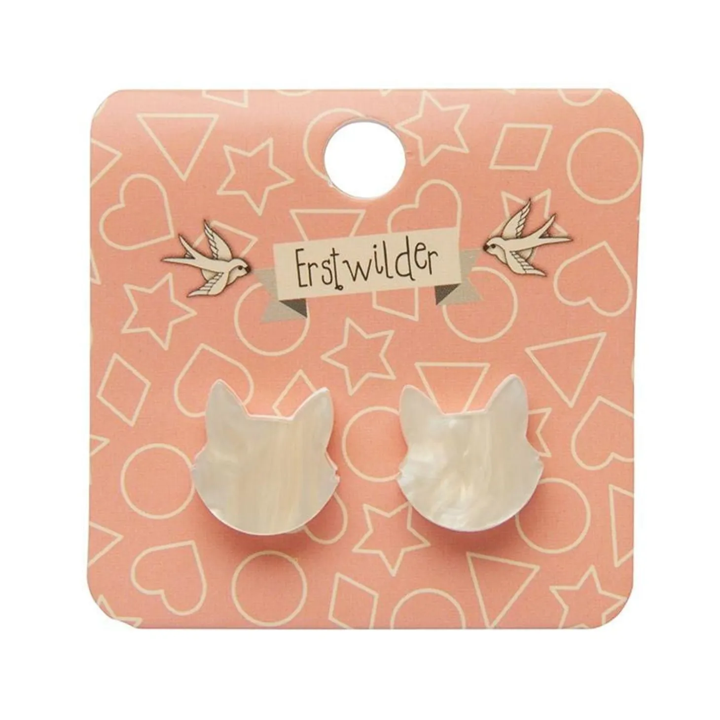 Cat Head Ripple Resin Stud Earrings - White