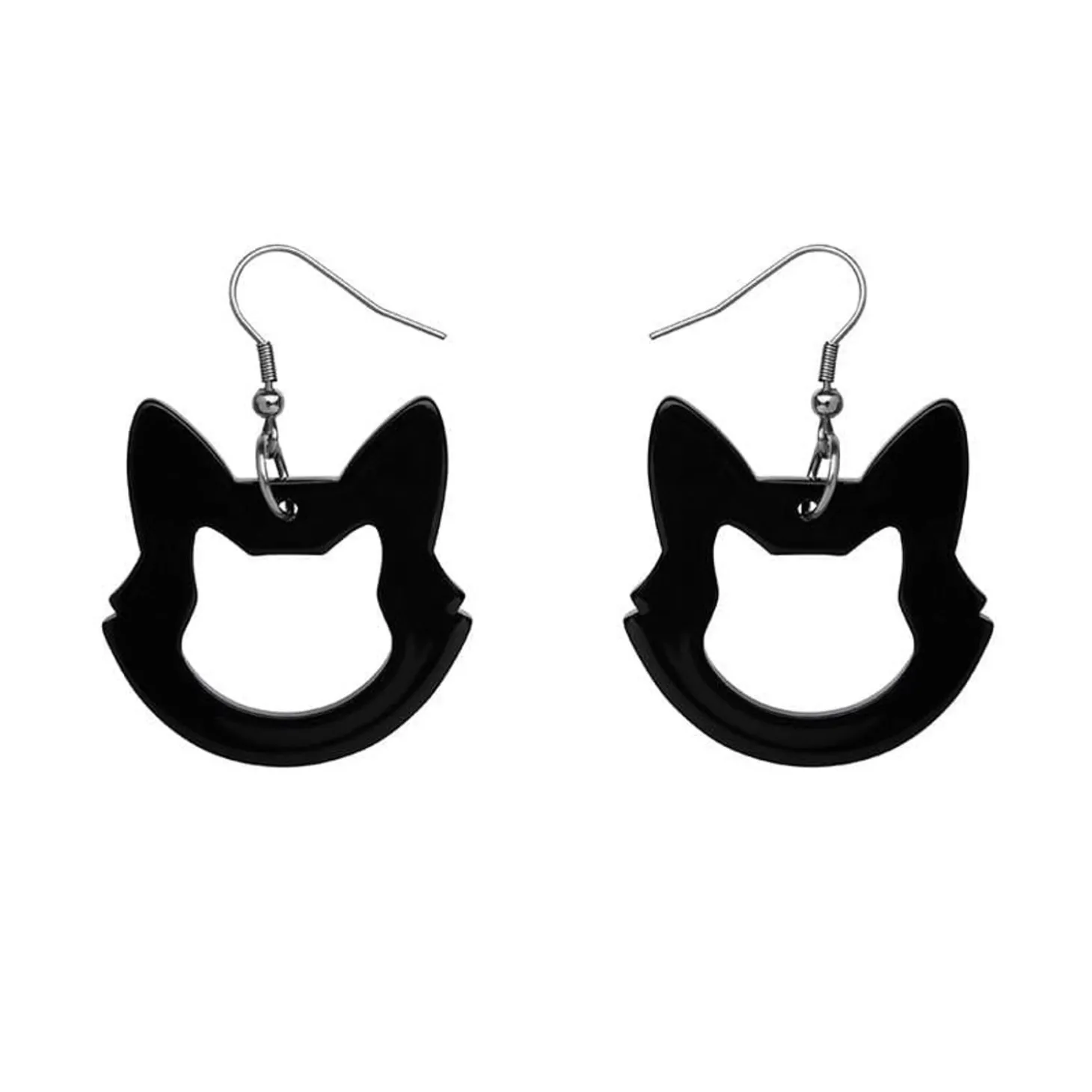 Cat Head Solid Resin Drop Earrings - Black