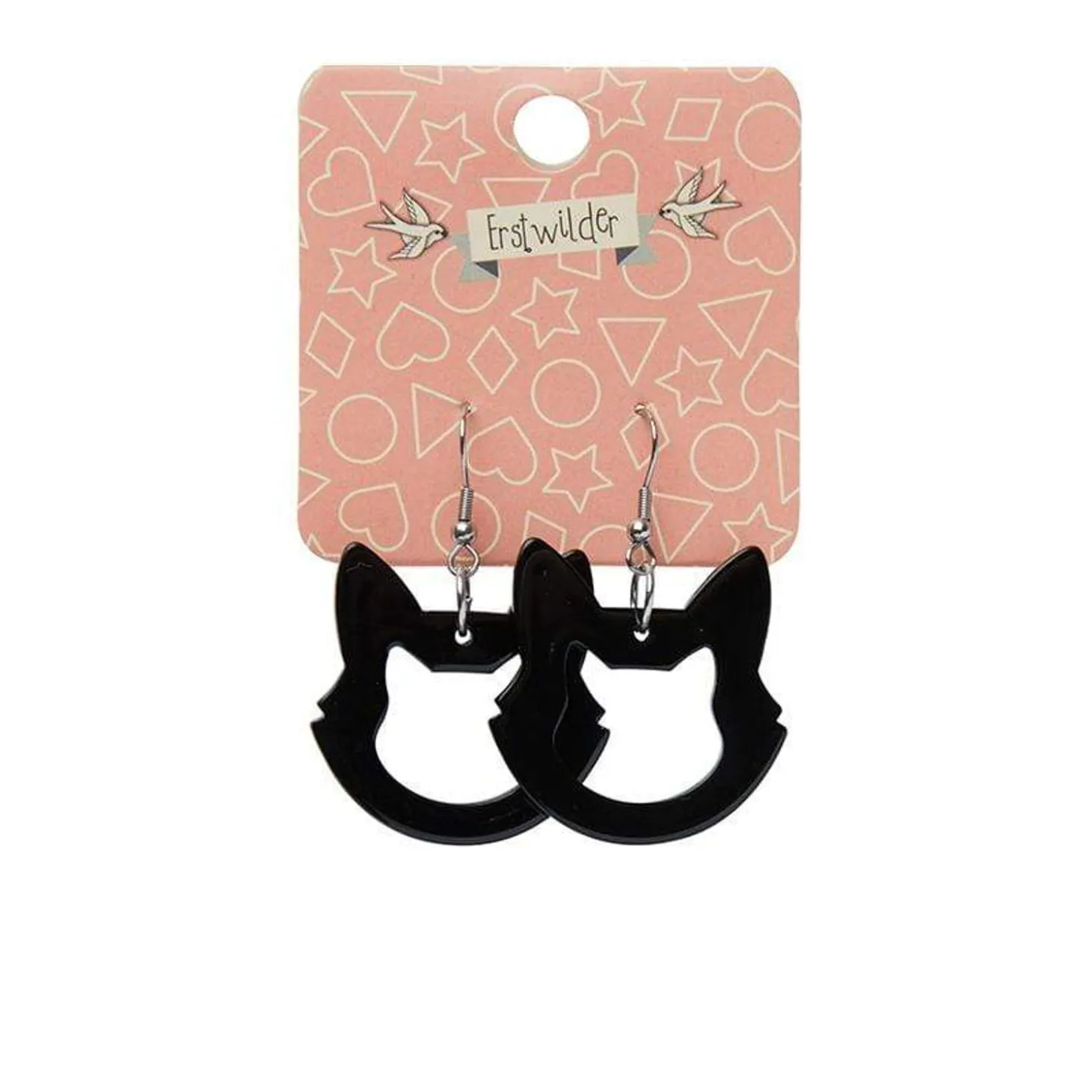 Cat Head Solid Resin Drop Earrings - Black