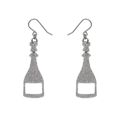 Champagne Glitter Drop Earrings - Silver